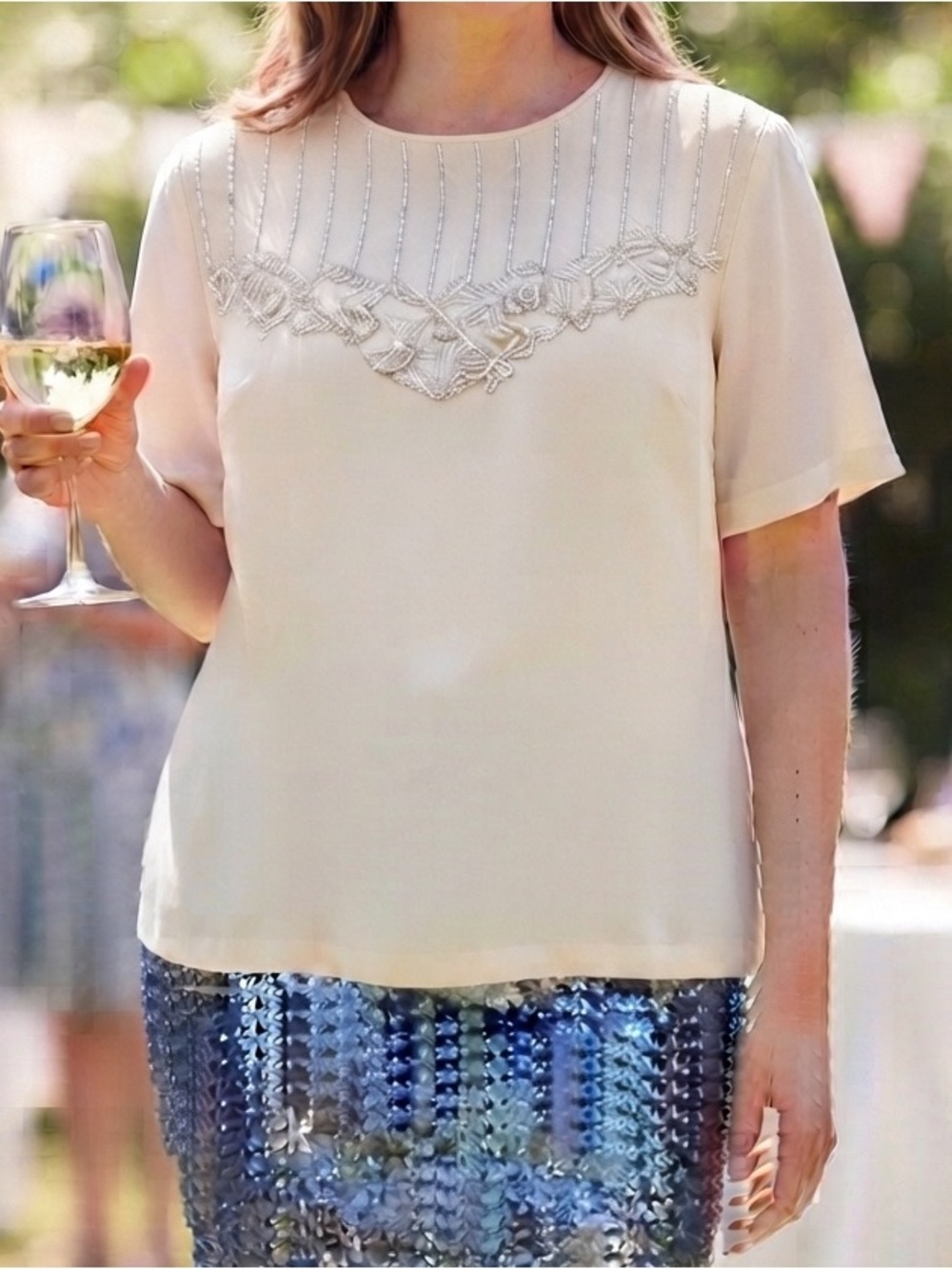 Vintage Beaded Rose Elisabeth Cream Blouse 18 Event Modest Elegant Wedding Guest